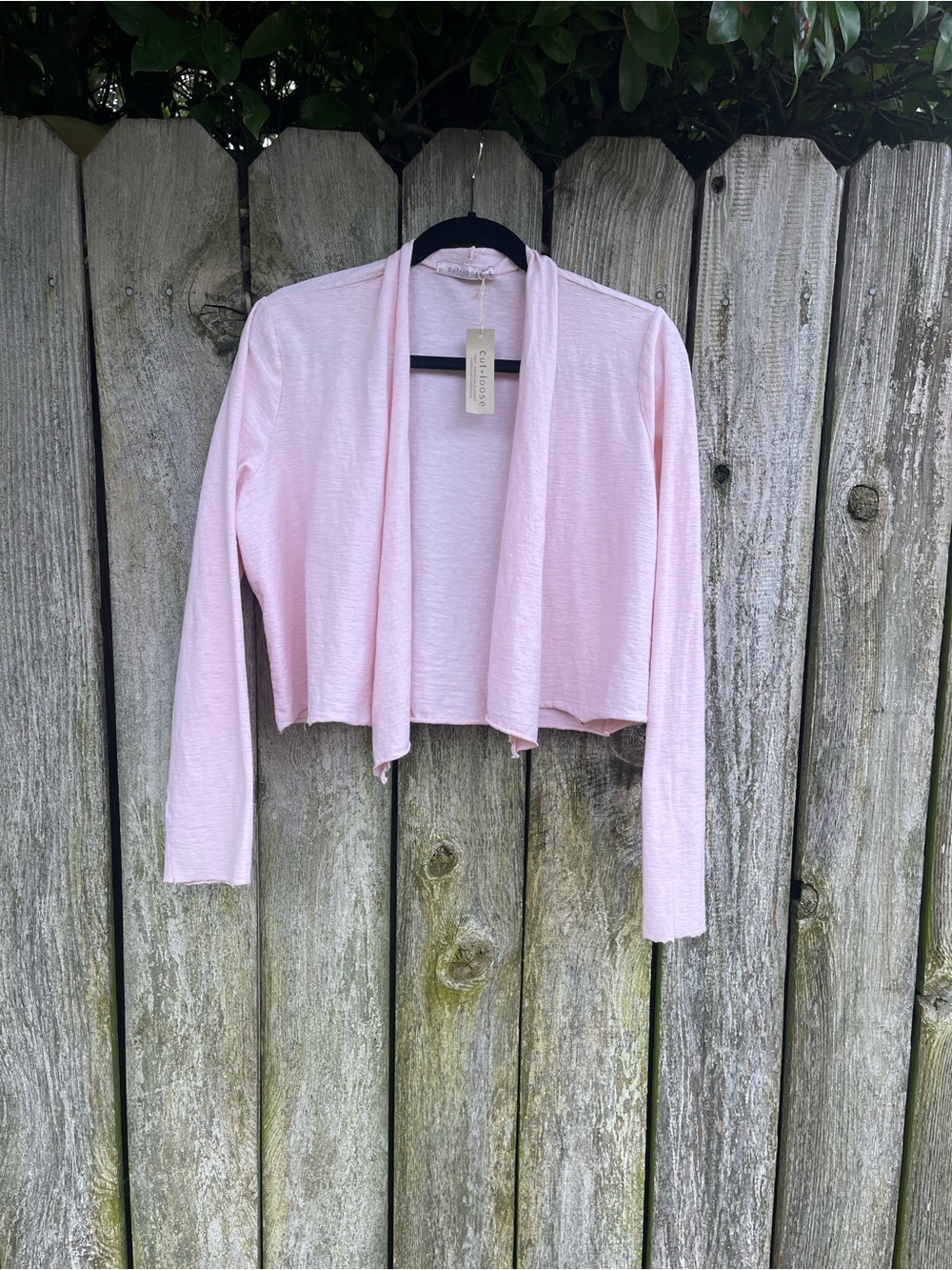NWT Cut Loose Pink Cotton Linen Natural Fibers Crop Wrap Cardigan USA - Size M - Picture 2 of 11